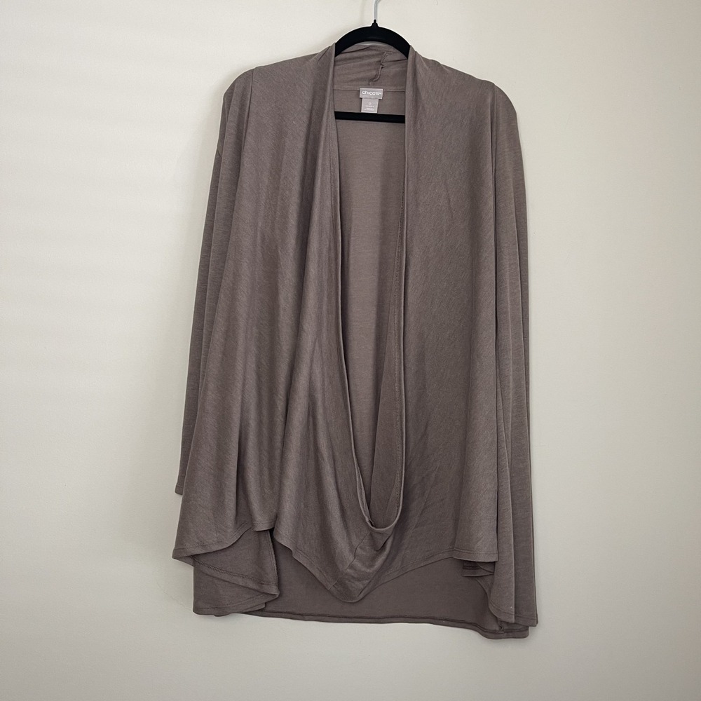 Chico's  Twist Neck Knit Tunic Top Neutral‎ Brown Sweater Career Office Sz 0 (S)